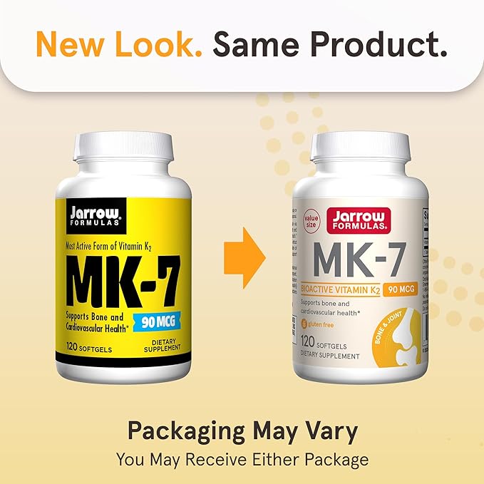 Jarrow Formulas MK-7 90 mcg - Bioactive Form of Vitamin K2-120 Servings (Softgels) - for Bone &amp Cardiovascular Health - Vitamin K2 MK-7 Dietary Supplement - Gluten-Free