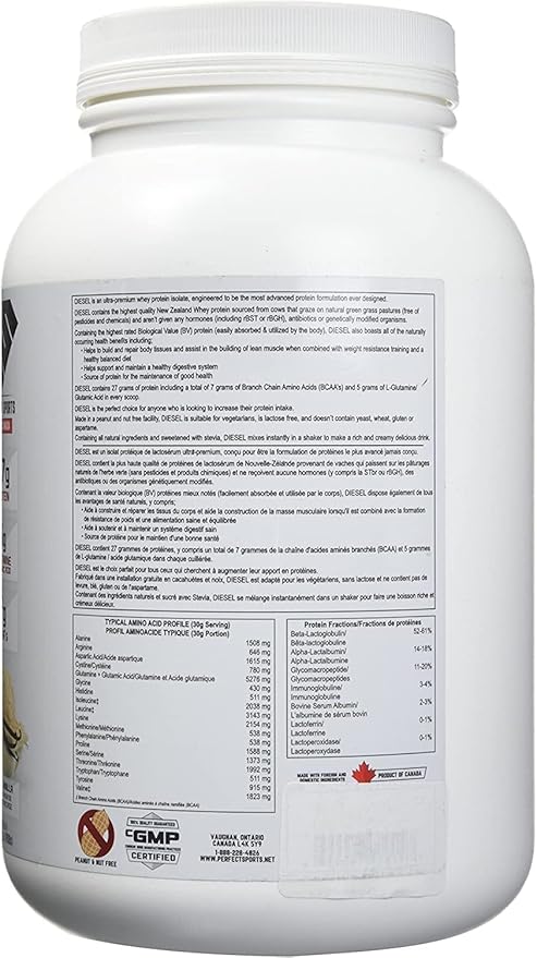 PERFECT SPORTS Diesel 100% New Zealand Whey Protein Isolate | Stevia Sweetened No Artificial Ingredients Keto | 0g Carb 0g Fat 26g Protein | 2 Pounds (French Vanilla)