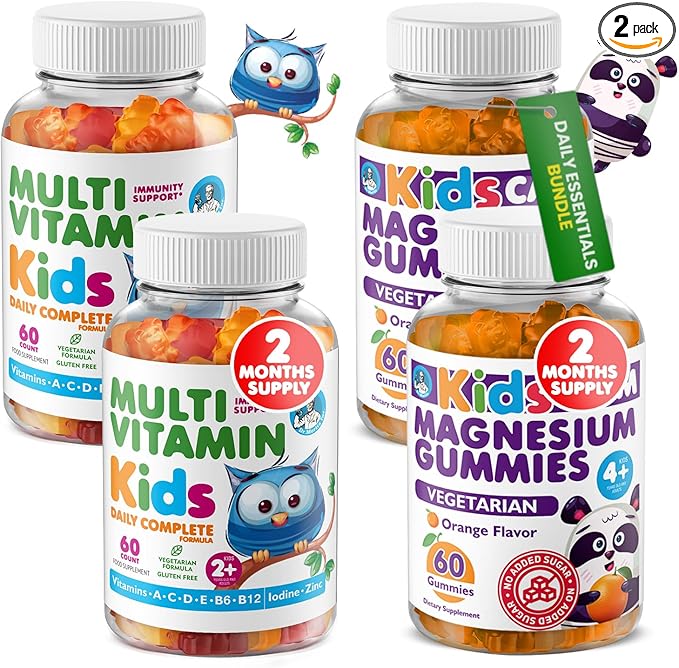 DR. MORITZ Kids Magnesium Gummies Orange Flavor (120 Count) and Kids Multivitamin Gummies (120 Count) - Relaxation &amp Health Support - Non-GMO Vegetarian Toddler Vitamins