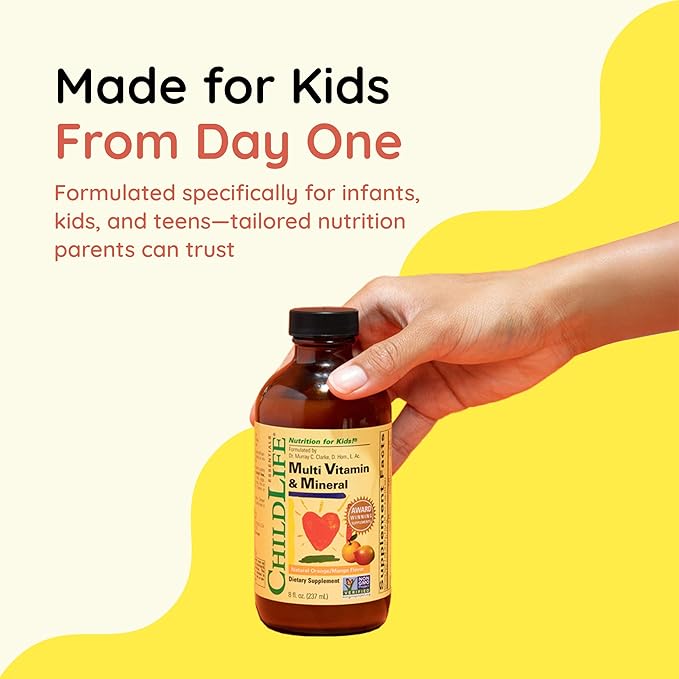 CHILDLIFE Essentials Kids Multivitamin &amp Mineral - Vitamins for Kids Liquid Multivitamin for Toddler &amp Baby - Natural Orange &amp Mango 8 Fl Oz (Pack of 2)