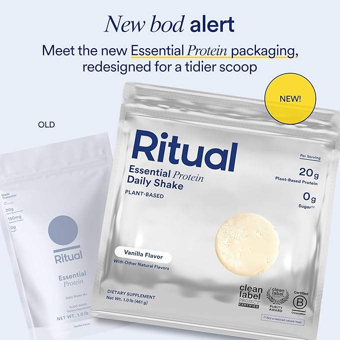 Ritual Pea Protein Powder with BCAA: 20g Organic Vegan Plant-Based Protein from Regenerative Farms in North America Complete Amino Acid Profile Gluten Free Sugar Free‡ Dairy Free Vanilla 1 Lbs