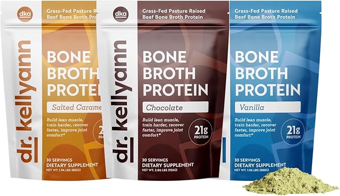 Dr. Kellyann Keto Bone Broth Protein Powder Bundle of (1) Chocolate (1) Vanilla &amp (1) Salted Caramel