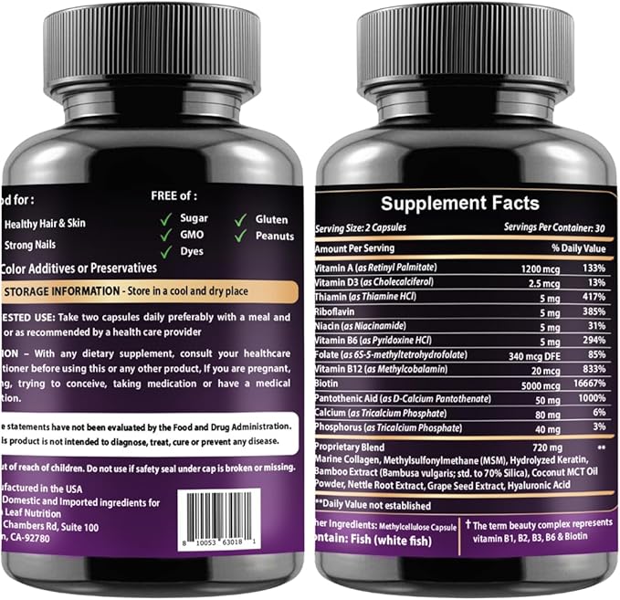 Biotin with Hyaluronic Acid Collagen and Keratin – Vegan Vitamin B12 with B Complex