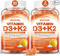 Vitamin D3 K2 Gummies for Adults - Vitamin D3 5000IU + K2 (MK-7) 120mcg - Sugar-Free D3 and K2 Supplements with Omega-3 Methyl B12 B9 B6 Vitamins E &amp Zinc - for Calcium Absorption &amp Immune