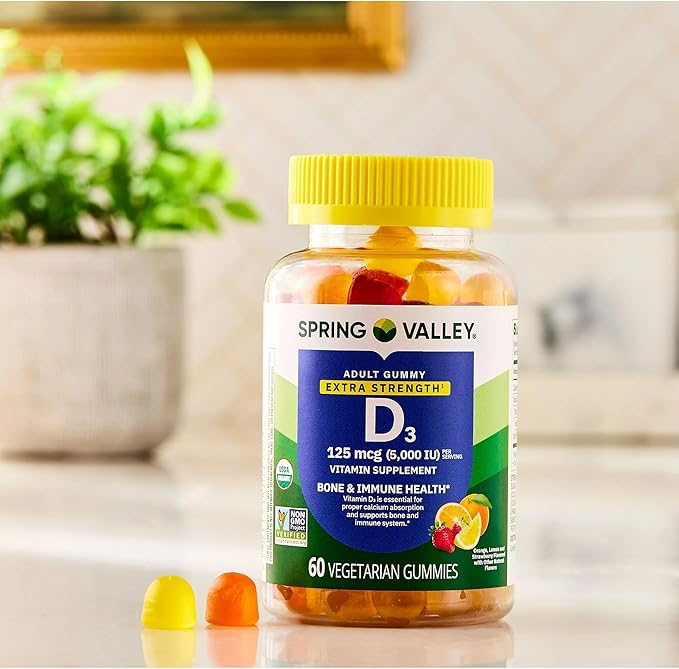 SUREFECT Spring Valley Vitamin D3 125mcg (5000 IU) - 60 Vegetarian Gummies - for Bone &amp Immune Support - Organic Gluten-Free Organizer