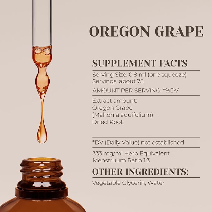Oregon Grape Alcohol-Free Natural Tincture Extract Immune System Booster Liquid Drops Made from 100% (2 fl oz)