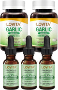 LOVITA Advanced Defense Bundle - 3 Propolis Drops &amp 2 Odorless Garlic Extracts 5000mg Garlic Equiv &amp 18% Bioflavonoids (5 Pc)