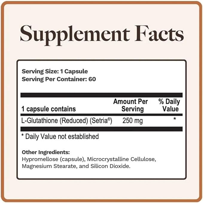 Utzy Naturals L-Glutathione | Immune Health &amp Antioxidant Support | Setria® 250mg Reduced Form Glutathione | High Absorption | Made in The USA | 60 Capsules