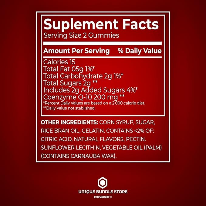 Unique Bundle Store CoQ10 200mg 60 Gummies – Natural Fruit Flavor Coenzyme Q10 Supplement for Adults Coq10 Gummies Q10 Coenzyme Daily Antioxidant Nutritional Support (Pack of 3)