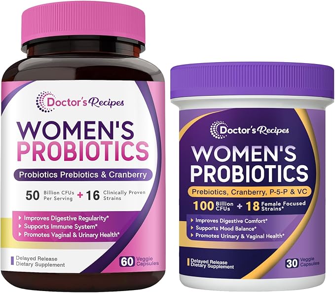 Doctor's Recipes Women’s Care Bundle 100 Billion CFU Probiotics Vitamin B6 P5P Digestion Vaginal Urinary &amp Immune Shelf Stable Bundle &amp Save