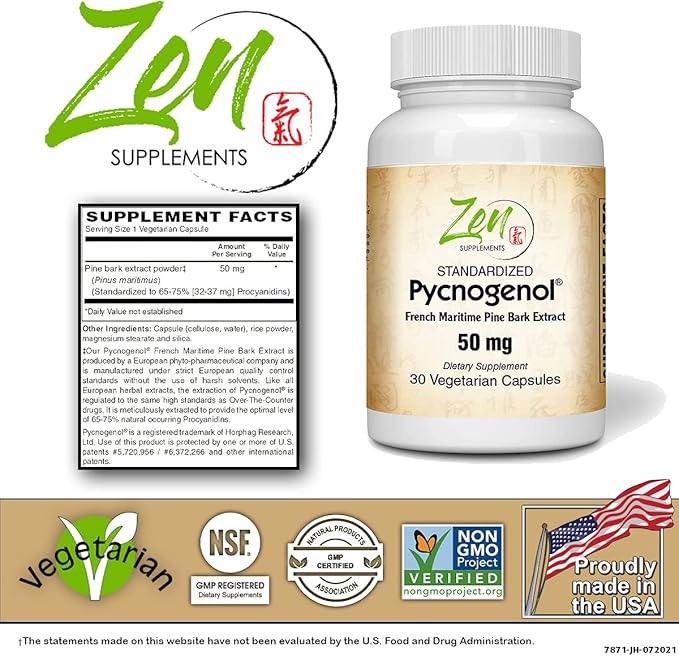 French Marine Pine Bark Antioxidant 50mg - Pycnogenol 30 Vegcaps by Zen Supplements
