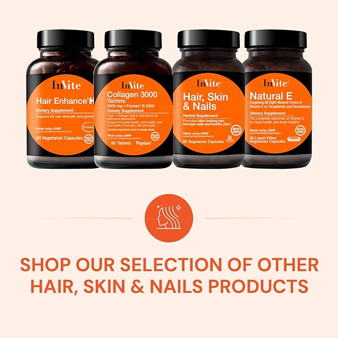 InVite Health Hair Skin &amp Nails Supplement -Supports Health and Growth of Hair Skin and Nails-Contains Vitamin C Biotin Zinc MSM Silica Lysine Proline Oatgrass- 60 Vegetarian Capsules(2-P