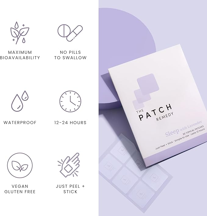 The Patch Remedy Sleep with Lavender Patch | Valerian Passionflower Hops Magnesium Glycinate Lavender | 30 Patches