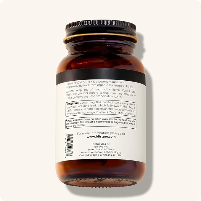 Blisque - Magnesium Support Supplement | for Bone Joint Muscle Heart and Nerve Health | from Organic French Sea Lettuce | Vegan and Non-GMO | 90 Capsules