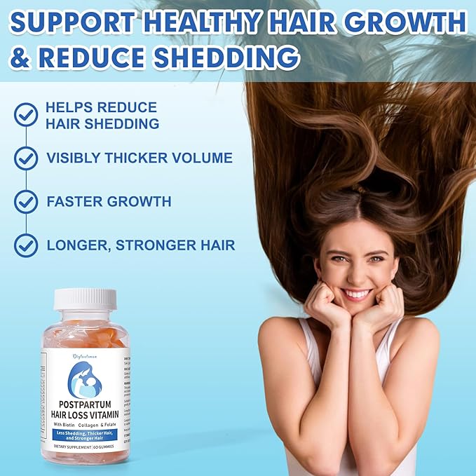 Postpartum Hair Loss Vitamin Vegan Gummies with Biotin Collagen &amp Folate Postpartum Hair Loss Products for Less Shedding Thicker Hair Stronger Hair Breastfeeding-Friendly 60 Gummies