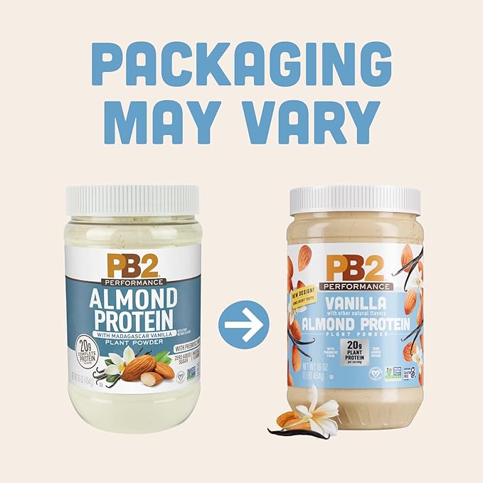 PB2 Performance Almond Plant Based Vegan Protein Powder | 20g Complete Protein No Added Sugar Prebiotic Fiber | Dairy Free Certified Vegan Non-GMO Gluten Free [Almond w/Madagascar Vanilla 1LB]