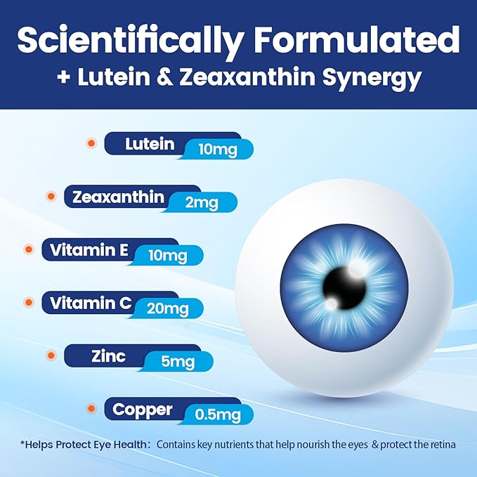 VivoNu 120pcs Lutein Eye Vitamins Supplement for Macular Health and Dry Eye Contains Lutein Zinc Vitamins C/E &amp Zeaxanthin to Support Eye Health (360p)