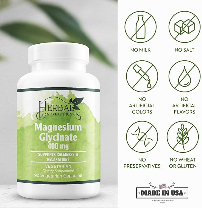 Magnesium Glycinate - Supplement to Support Stress Relief Sleep Heart Health Nerves Muscles and Metabolism* - with Magnesium Glycinate - 90 Capsules