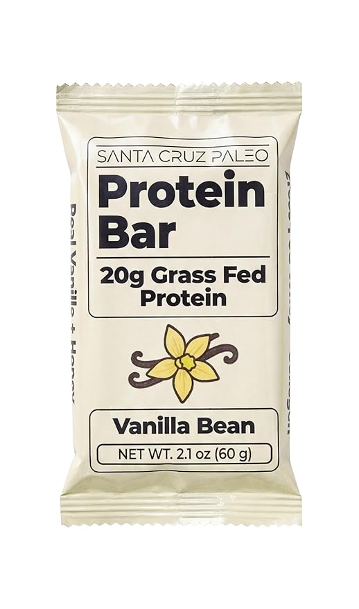 Santa Cruz Paleo Protein Bar – 20g Grass-Fed Whey &amp Collagen Protein – Wildflower Honey Sweetened No Seed Oils High Protein Snack Bar (Vanilla Flavor Pack of 10)