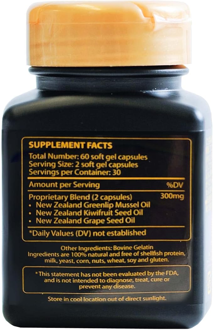 Omega 3 New Zealand Green Lipped Mussel Oil Soft Cap for Joint Support &amp Mobility Heart &amp Immune Support No Fishy Aftertaste 1-Pack 60Soft Capsules 2-Soft Cap Per Day 30 Day Supply