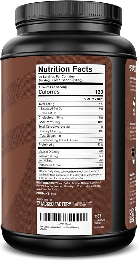 Jacked Factory Authentic ISO Whey Protein Isolate Powder - Low Carb Non-GMO Muscle Building Protein w/No Fillers Post Workout Recovery - 30 Servings Chocolate