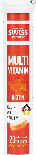 Effervescent Multivitamins + Biotin for Wellness and Vitality Dietary Supplement with Vitamins C E B1 B2 B6 B12 A and D3 6-Pack 120 Tablets