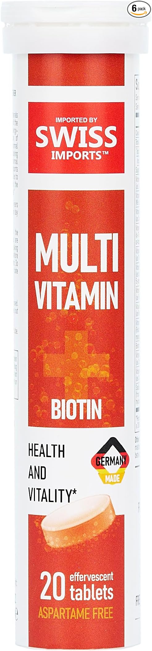 Effervescent Multivitamins + Biotin for Wellness and Vitality Dietary Supplement with Vitamins C E B1 B2 B6 B12 A and D3 6-Pack 120 Tablets