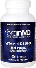 BRAINMD Dr Amen Vitamin D3 5000 100 Softgels - High Potency Cholecalciferol - Gluten Free - 100 Servings