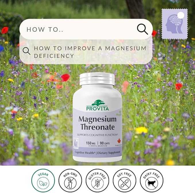 Provita Magnesium L-Threonate Supplement | Cognitive Support &amp Brain Electrolyte Balance | High Absorption Magnesium for Memory Focus &amp Brain Health | Vegan Capsules | 50mg Elemental Magnesiu