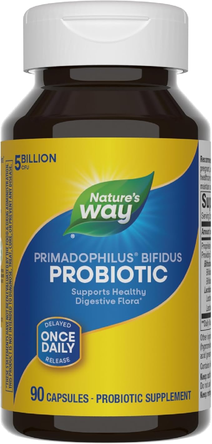 Nature's Way Primadophilus Bifidus Probiotic Supports Digestive Flora* 5 Billion Live Probiotic Cultures per Capsule Lactobacilli Bifidobacteria 90 Capsules (Packaging May Vary)