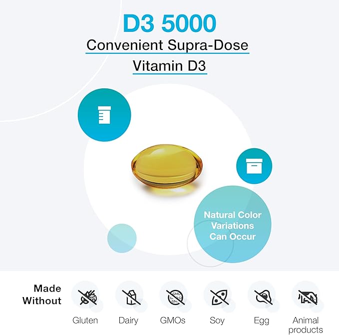XYMOGEN D3 5000 - Bioavailable Vitamin D3 5000 IU (125 mcg) - High Strength Vitamin D Supplement for Immune Bone &amp Heart Health Support - 90 Softgels