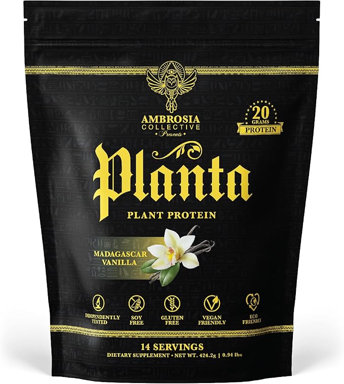 Ambrosia Planta - Premium Plant-Based Protein | Vegan &amp Keto Friendly | Gourmet Flavors with No Bloating or Stomach Upset | Gluten &amp Soy Free | No Added Sugar | 14 Servings | (Vanilla)
