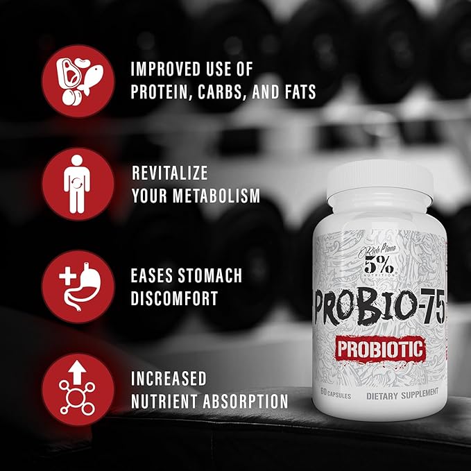 5% Nutrition Rich Piana Probio-75 Billion CFUs | Vegan 14 Unique Strains