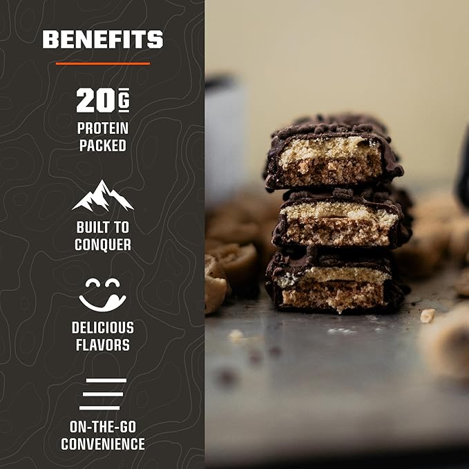 MTN OPS Protein Bars – High Protein Bar with 20g Whey Isolate &amp Collagen Low Sugar Gluten-Free Protein Snack Peanut Butter Bliss 10 Bars