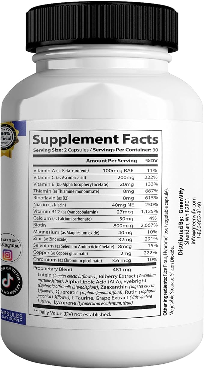 Vision Pro Max Eye Health Supplement 24 Premium Herbal Extracts Vitamins &amp Minerals 60 Capsules (1)