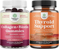 Bundle of Hair Skin and Nails Gummies for Women - Extra Strength Biotin &amp Collagen and Herbal Thyroid Support - Potent Kelp Iodine Supplement with L Tyrosine Bladderwrack Selenium &amp Pure Ash