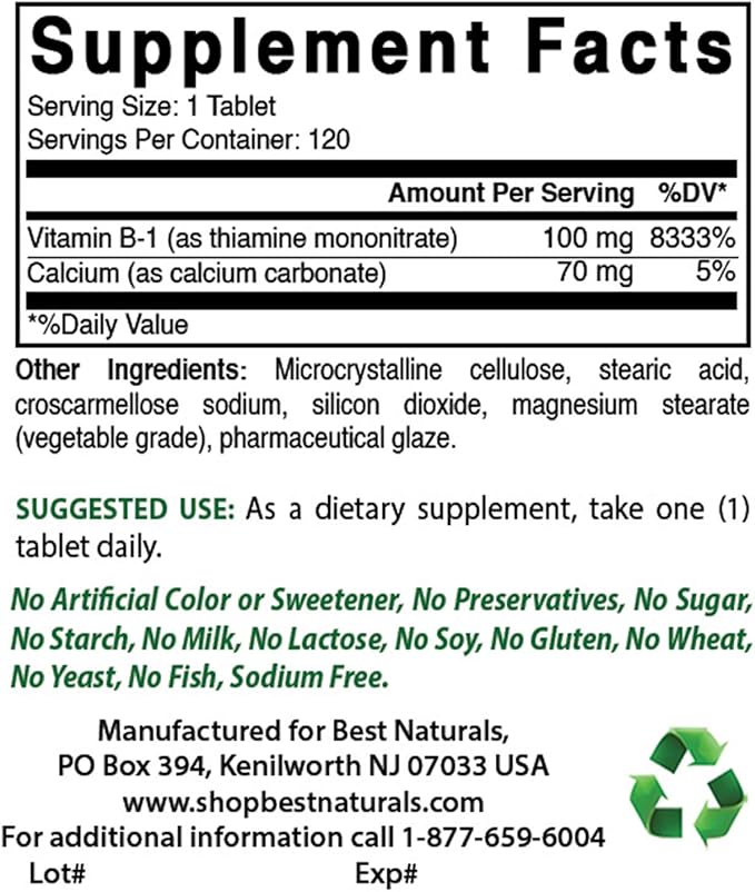 Best Naturals DMAE Supplement 250 mg &amp Vitamin B1 as Thiamine Mononitrate 100 mg