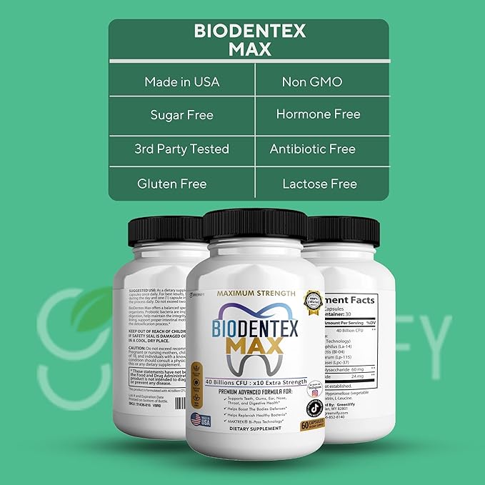 BioDentex Max Maximum Strength Probiotic Supplement 40 Billion CFU 60 Capsules with MAKTREK Bi-Pass Technology for Digestive Health Support (1)