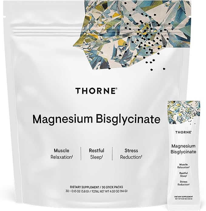 THORNE - Magnesium Bisglycinate - Powdered Magnesium Formula - Supports Restful Sleep Muscle Relaxation Heart Health &amp Metabolism* - NSF Certified for Sport - Gluten Dairy &amp Soy-Free - 30 S