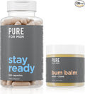 Pure for Men Stay Ready Fiber Supplement (120 Count) + Bum Balm Raw Lotion for Men