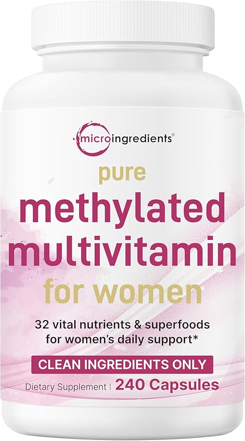 Micro Ingredients Pure Methylated Multivitamin for Women 240 Capsules | 32-in-1 Formula with Vitamin B C D + Iron Methylfolate &amp More | Supports Women 's Daily Wellness | Filler Free Non-GMO