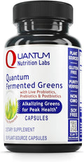 Quantum Nutrition Labs Quantum Fermented Greens- Super Greens Supplement Superfood Blend Organic Vitamins with Probiotic - Daily Greens with Spinach Chlorella and More - 150 Powder Filled Capsules