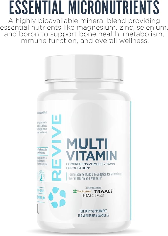 Revive MD Multi-Vitamin Supplement for Men &amp Women – Daily Multivitamin Supports Energy Immunity &amp Overall Health with Essential Vitamins NAC Zinc Magnesium &amp More (150 Capsules 30 Se