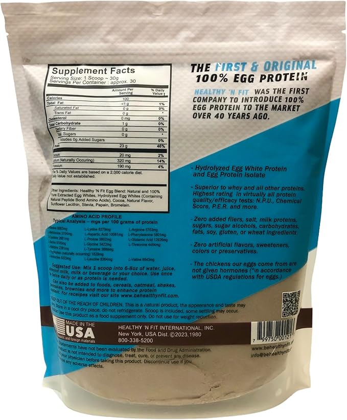 Healthy 'N Fit 100% Egg Protein -Chocolate 2lb Lactose Free Sugar Free Naturally Sweetened