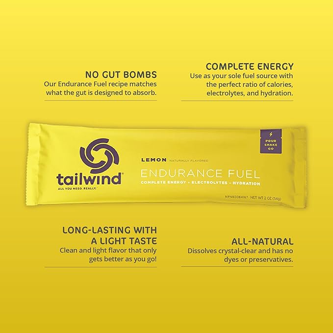 Tailwind Nutrition Endurance Fuel Sports Drink Powder Single Serving with Electrolytes Non-GMO Free of Soy Dairy and Gluten Vegan-Friendly Lemon Pack of 12
