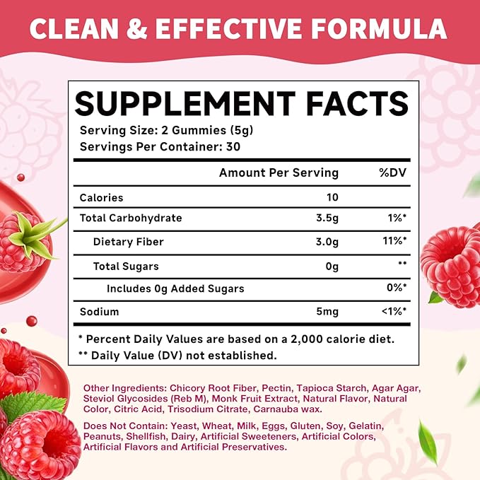 Fiber Gummies for Digestive Health &amp Regularity Sugar-Free High Fiber Supplement for Adults &amp Kids Soluble Dietary Fiber Vegan Fiber Supplements for Men &amp Women 120 Count