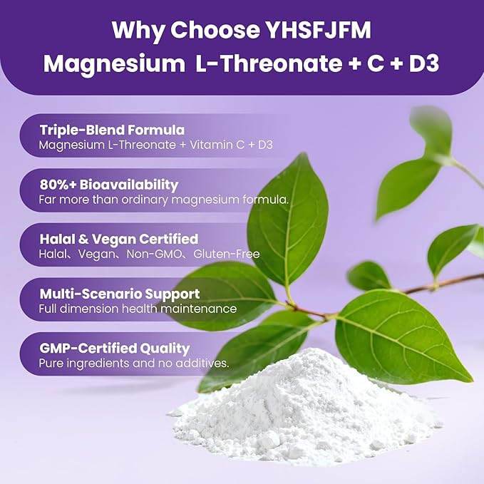 2000mg Magnesium L-Threonate with Vitamin C &amp D3-120 Vegetarian Caps (2-Month Supply) - High Absorption Complex - Non-GMO Gluten/Soy-Free - Supports Bone Health Relaxation &amp Wellness