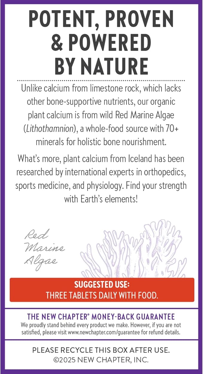 New Chapter Calcium Supplement - Bone Strength Plant-Based USDA Organic Calcium with Magnesium Vitamin D3+K2 for Bone Health &amp Joint Mobility Heart Support 905 mg dose - 180 Slim Tablets