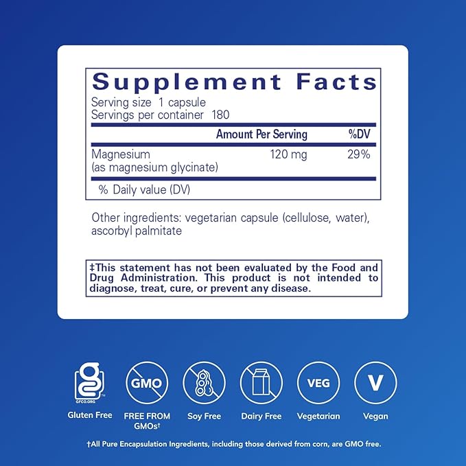 Pure Encapsulations Magnesium (Glycinate) - Supplement to Support Stress Relief Sleep Heart Health Nerves Muscles and Metabolism* - with Magnesium Glycinate - 180 Capsules