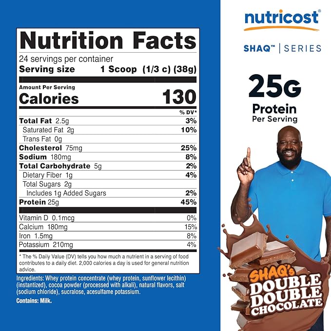 Nutricost Whey Protein Concentrate Powder (Shaq's Double Double Chocolate) 2LBS - 25g Protein GMO-Free Gluten-Free
